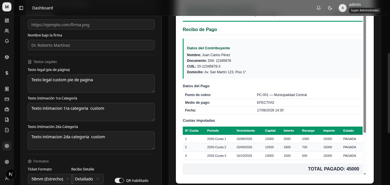 Configuración de cobros